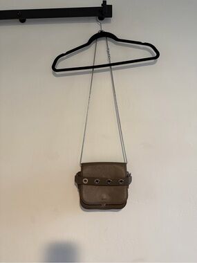 All Saints Small Brown Leather Crossbody with Grommet Strap